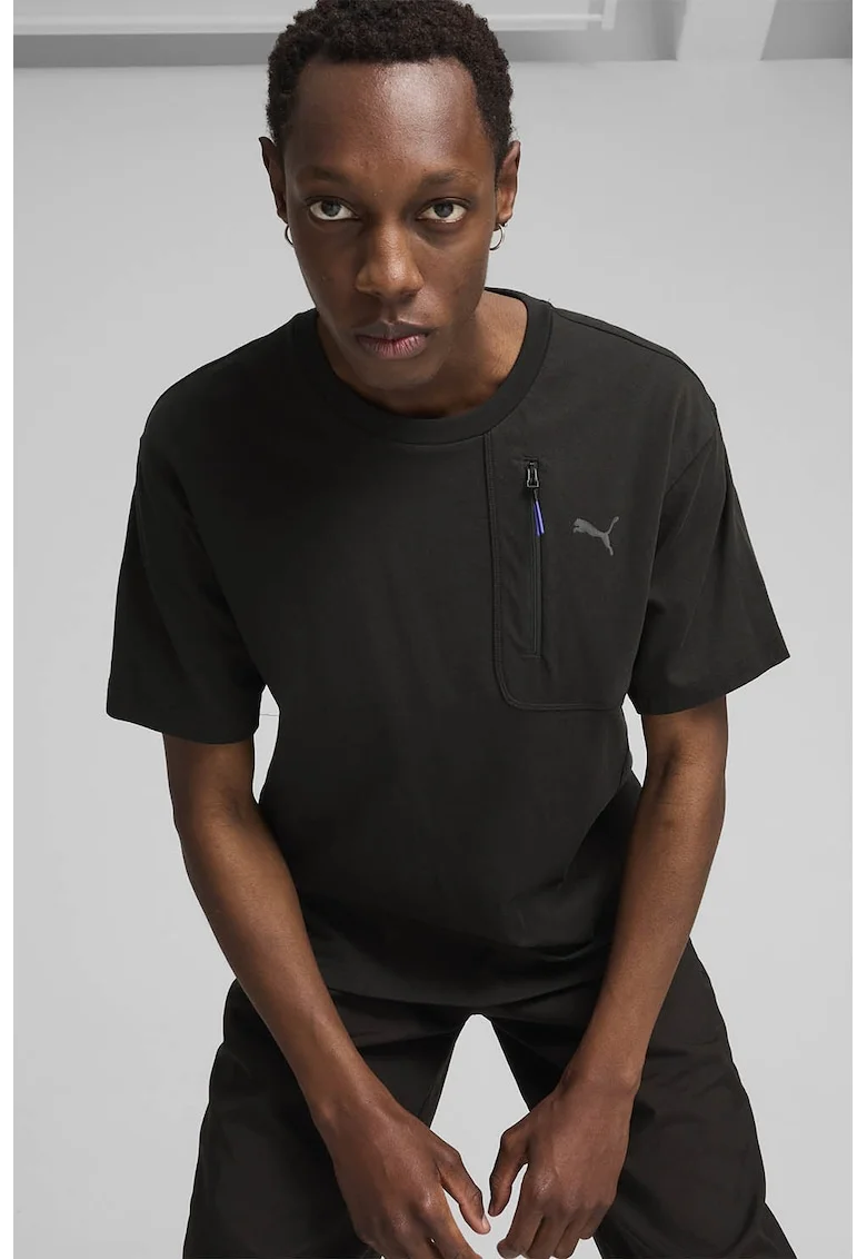 Tricou cu maneci cazute Open Road, Negru stins