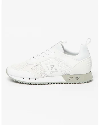 Pantofi sport cu insertii din plasa, Alb/Argintiu