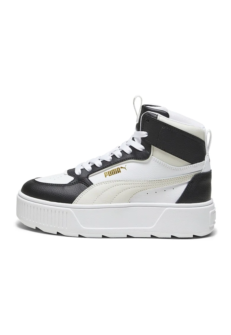 Pantofi sport medii de piele si piele ecologica Karmen, Alb/Negru