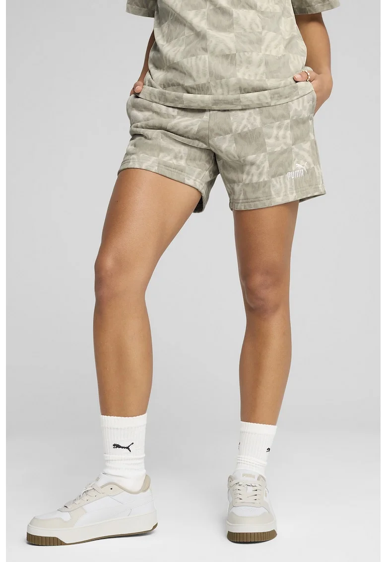 Pantaloni scurti cu imprimeu si snur de ajustare, Bej deschis