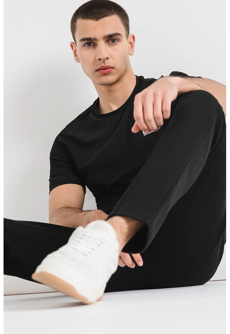 Tricou cu decolteu la baza gatului si logo, Alb/Negru