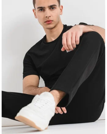 Tricou cu decolteu la baza gatului si logo, Alb/Negru