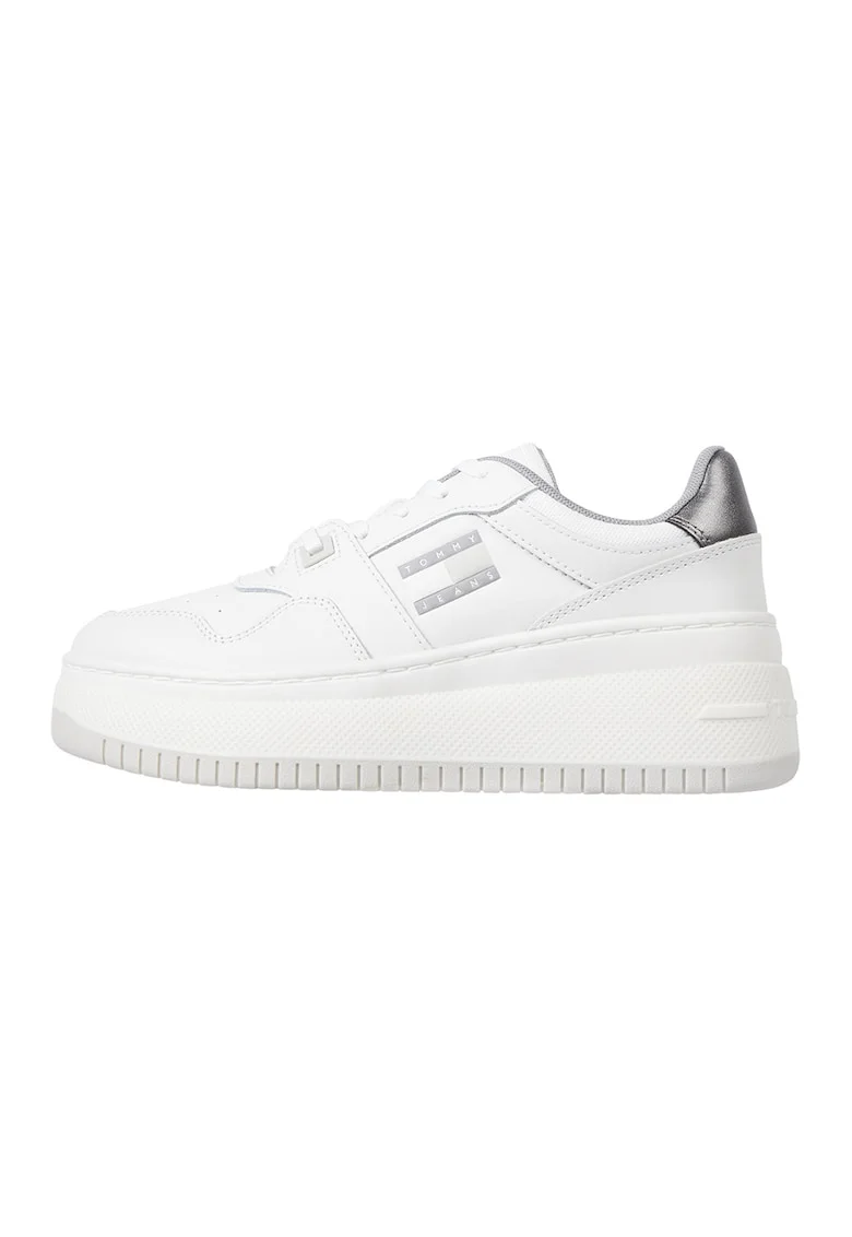 Pantofi sport de piele cu detalii din material sintetic, Alb/Gri