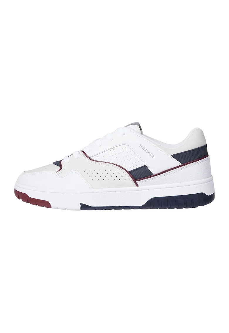 Pantofi sport de piele ecologica si piele intoarsa, Alb/Bleumarin