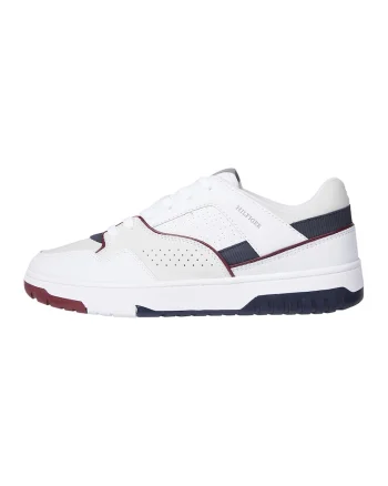 Pantofi sport de piele ecologica si piele intoarsa, Alb/Bleumarin