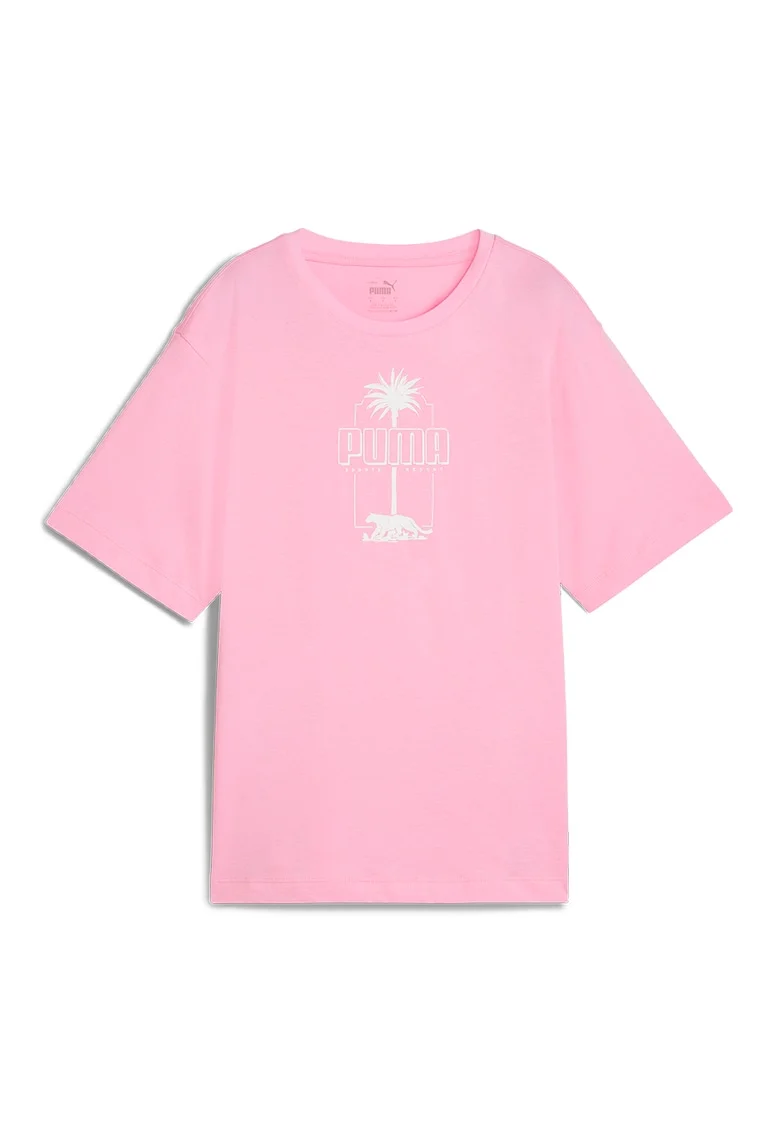 Tricou de bumbac Essential+ Palm Resort, Alb/Roz pastel