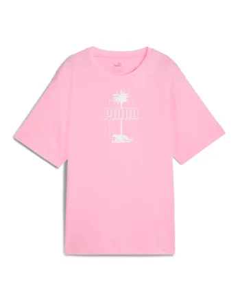 Tricou de bumbac Essential+ Palm Resort, Alb/Roz pastel