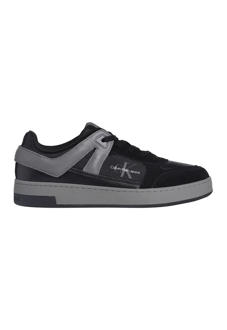 Pantofi sport cu insertii de piele intoarsa, Negru/Gri carbune