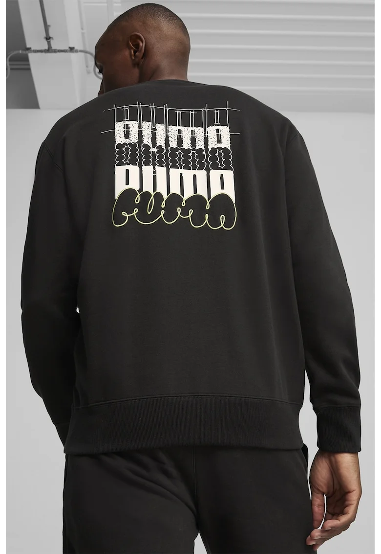 Bluza de trening cu decolteu la baza gatului Classics Brand Love, Alb/Negru
