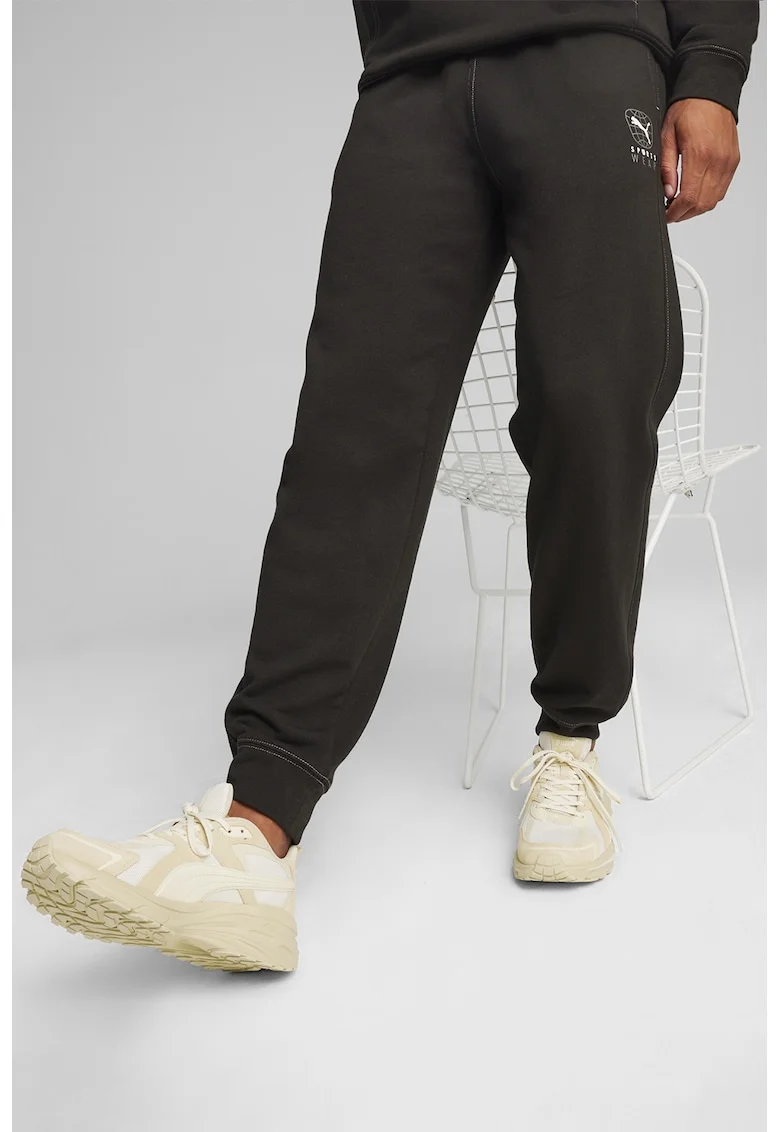 Pantaloni de trening cu croiala conica si snur de ajustare Better Sportswear, Negru