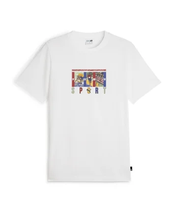 Tricou cu decolteu la baza gatului si imprimeu grafic, Rosu/Alb/Albastru