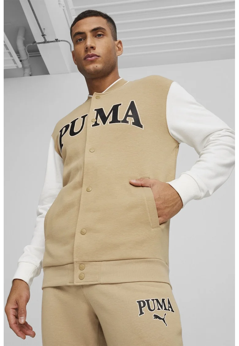 Jacheta Varsity cu imprimeu logo Squad, Alb/Bej