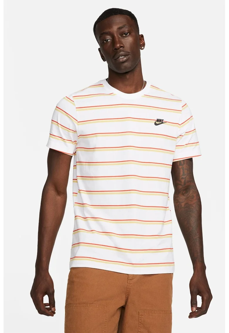 Tricou cu decolteu rotund si model in dungi, Alb/Portocaliu pal/Portocaliu mandarina