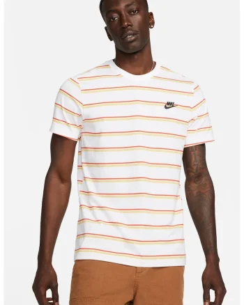 Tricou cu decolteu rotund si model in dungi, Alb/Portocaliu pal/Portocaliu mandarina
