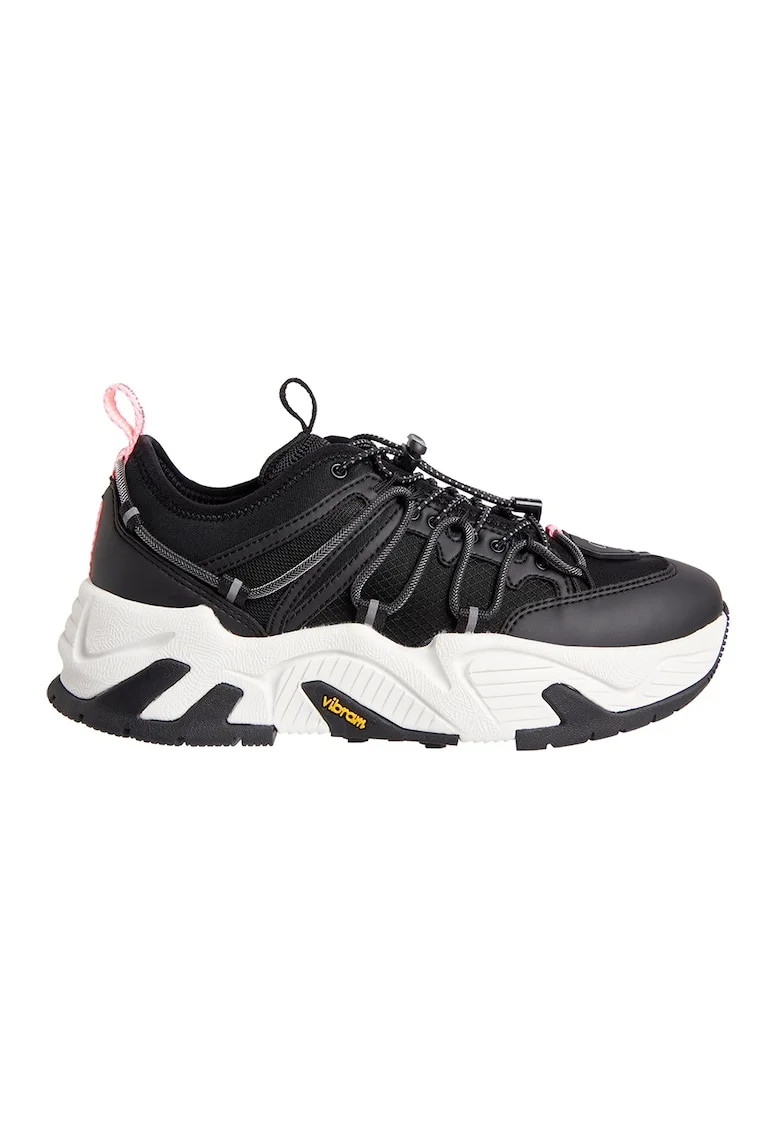 Pantofi sport cu garnituri de piele ecologica, Negru/Roz