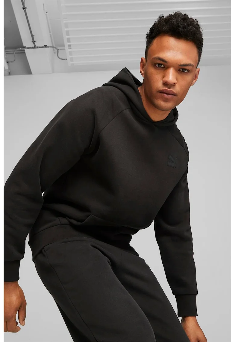 Hanorac din amestec de bumbac cu maneci raglan, Negru