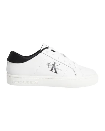 Pantofi sport din piele si piele ecologica cu logo in lateral, Alb/Negru