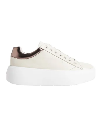 Pantofi sport wedge de piele, Alb murdar/Bronz