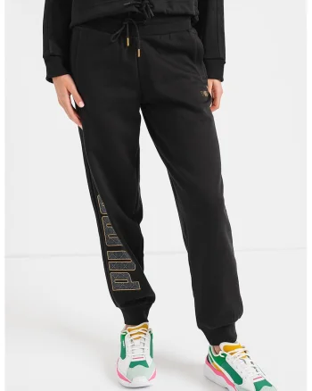 Pantaloni sport cu imprimeu logo, Negru