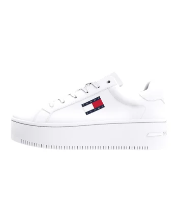 Pantofi sport flatform din piele cu detalii din piele ecologica, Alb