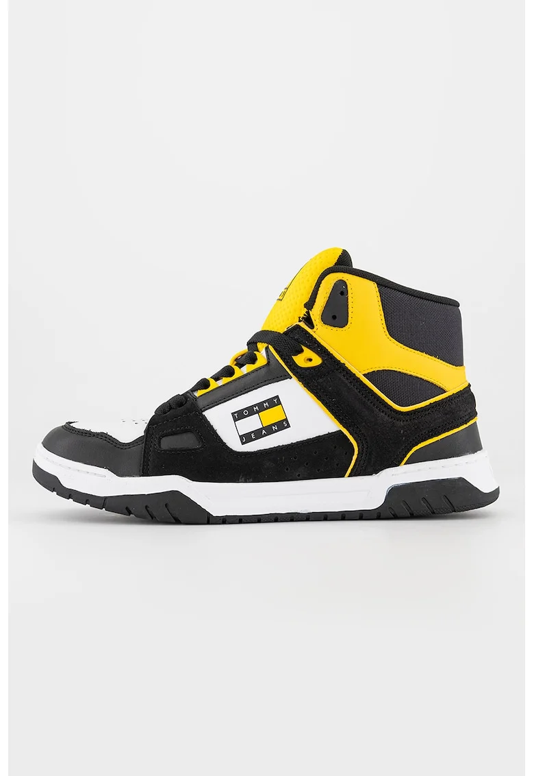 Pantofi sport high-cut cu model colorblock, Alb/Negru/Galben