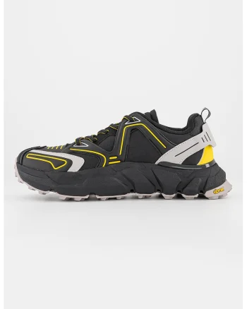 Pantofi sport de piele ecologica si material textil, Negru/Galben