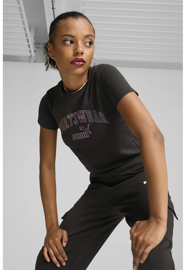 Tricou cu imprimeu logo ESS+, Negru stins