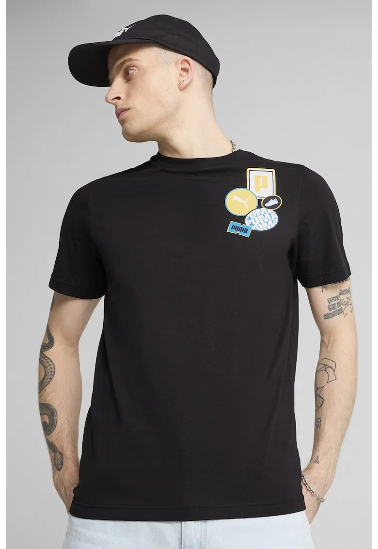 Tricou regular fit de bumbac cu logo, Alb/Negru/Galben pai