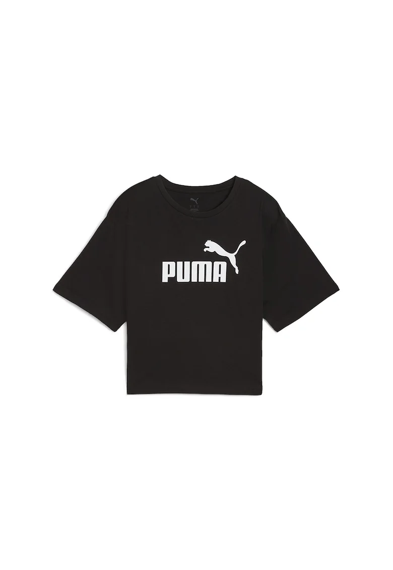 Tricou cu imprimeu logo si maneci cazute, Alb/Negru