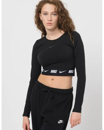 Bluza crop cu logo, Negru