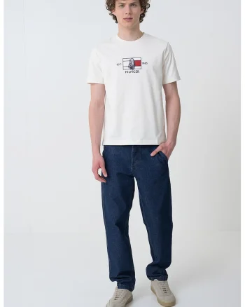 Tricou regular fit cu decolteu la baza gatului, Alb fildes