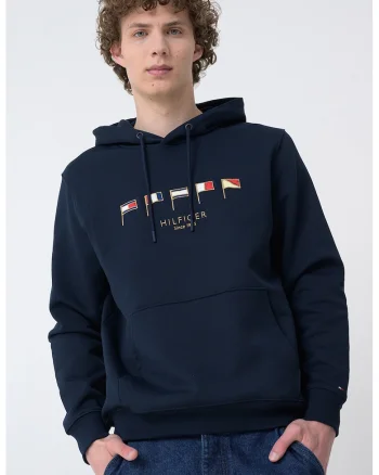 Hanorac din bumbac cu logo, Bleumarin