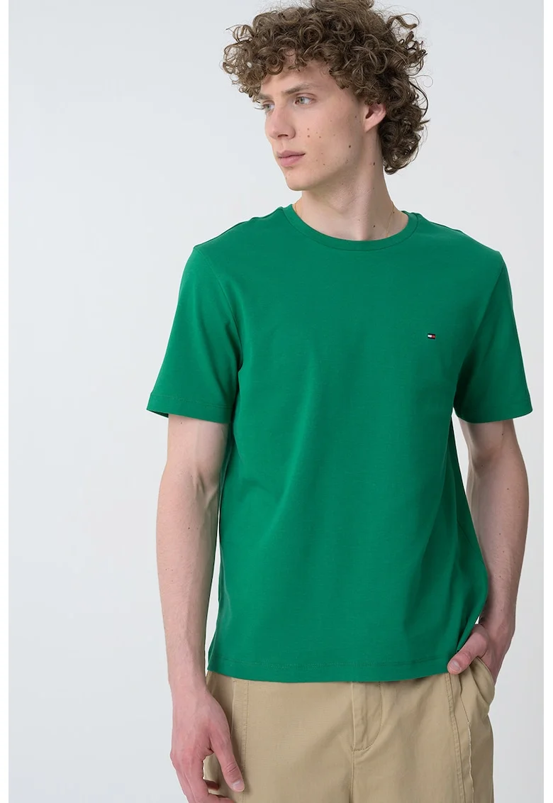 Tricou de bumbac organic cu logo discret, Verde aquamarin