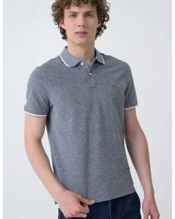 Tricou polo din amestec de in, Alb/Bleumarin