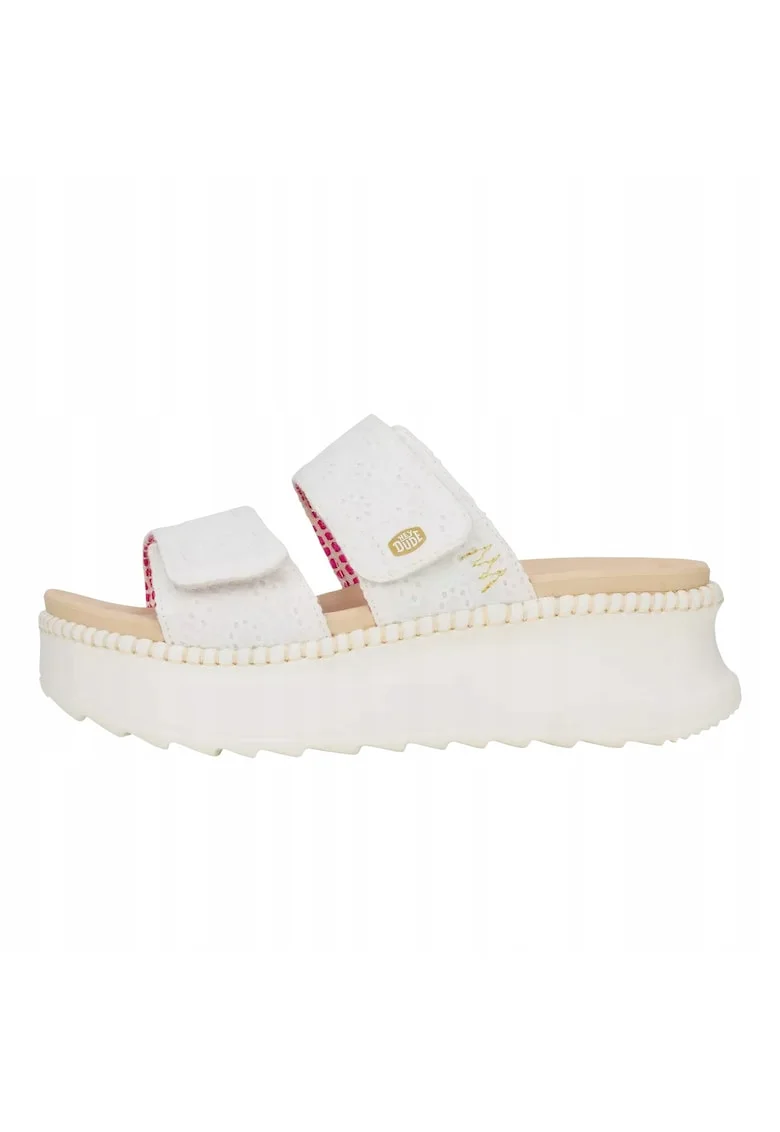 Slapi Femei Flatform Spuma EVA, Delray Slide Eyelet, Alb, Alb