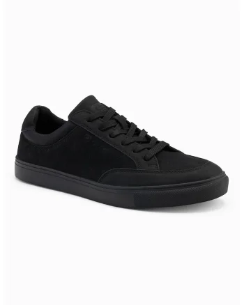 Pantofi sport din piele ecologica cu garnituri din piele intoarsa ecologica, Negru