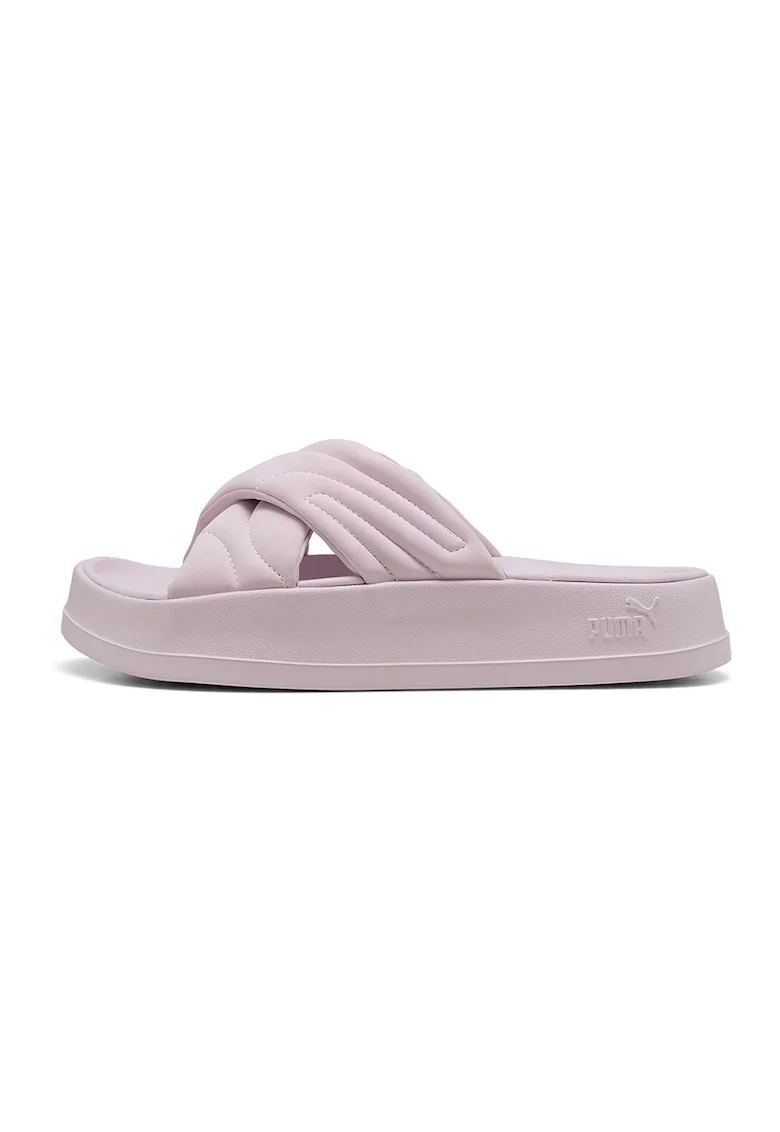 Papuci flatform cu bareta pufoasa Leadcat, Roz pastel