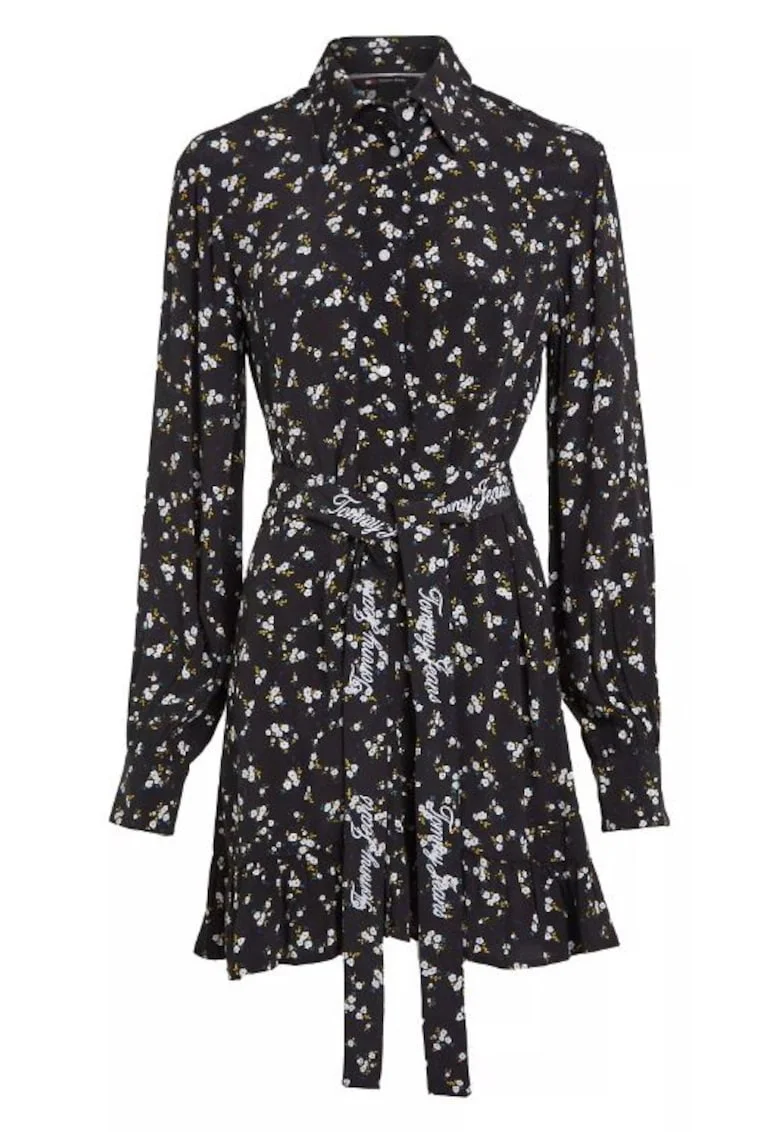Rochie din vascoza cu maneca lunga, Alb, Negru, Alb/Negru