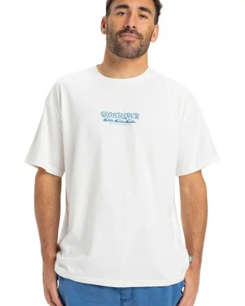 Tricou de bumbac organic cu model grafic pe spate, Alb/Albastru