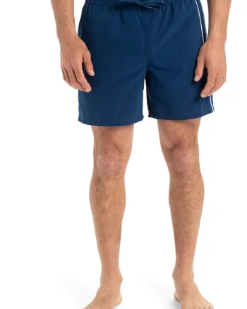 Pantaloni scurti de baie cu logo si snur, Alb/Albastru inchis