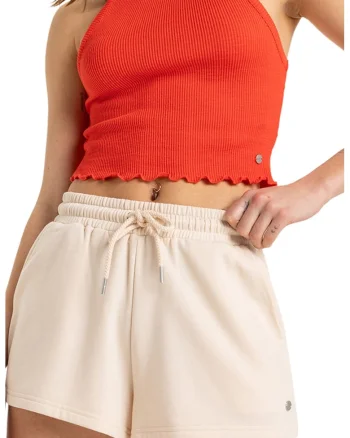Pantaloni scurti cu snur Surfing by Moonlight, Alb fildes