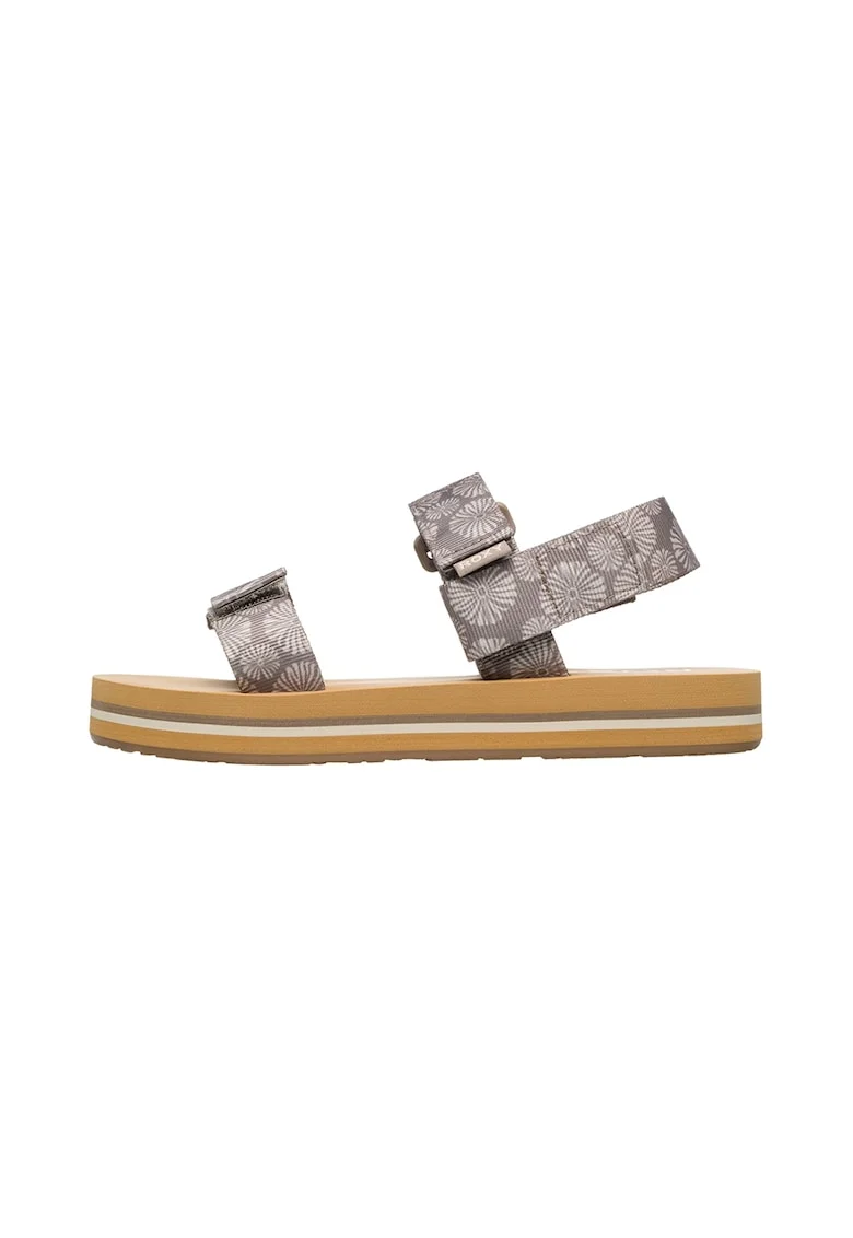 Sandale slingback cu velcro si imprimeu floral Cage, Maro taupe/Crem