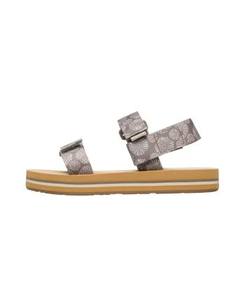 Sandale slingback cu velcro si imprimeu floral Cage, Maro taupe/Crem