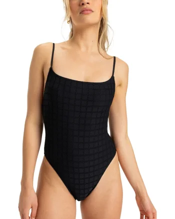 Costum de baie intreg cu bretele ajustabile, Negru