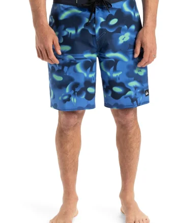 Pantaloni scurti de baie cu snur si model floral, Albastru/Verde fistic