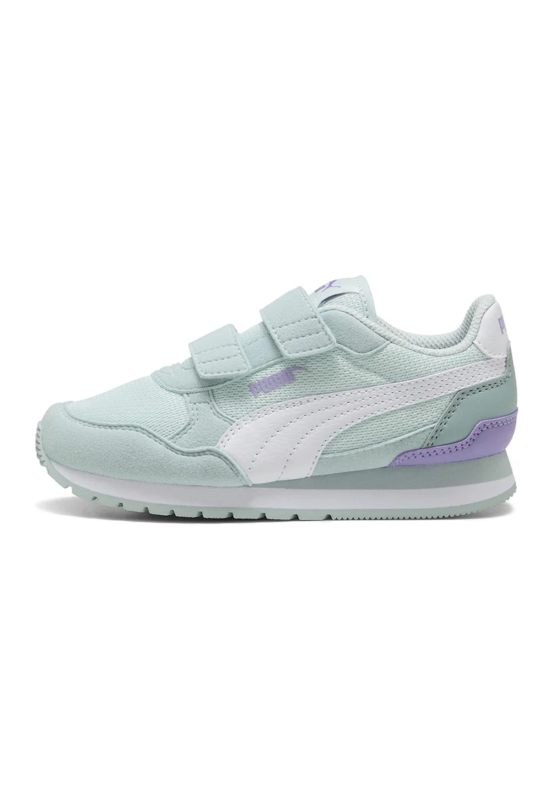 Pantofi sport ST Runner v4 cu bareta velcro si insertii de plasa, Alb/Ametist/Verde menta