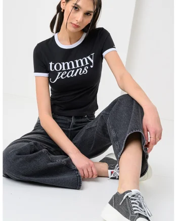 Tricou crop slim fit cu imprimeu logo