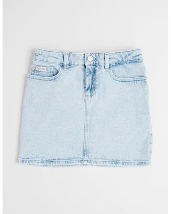 Fusta din denim cu talie ajustabila, Albastru glaciar