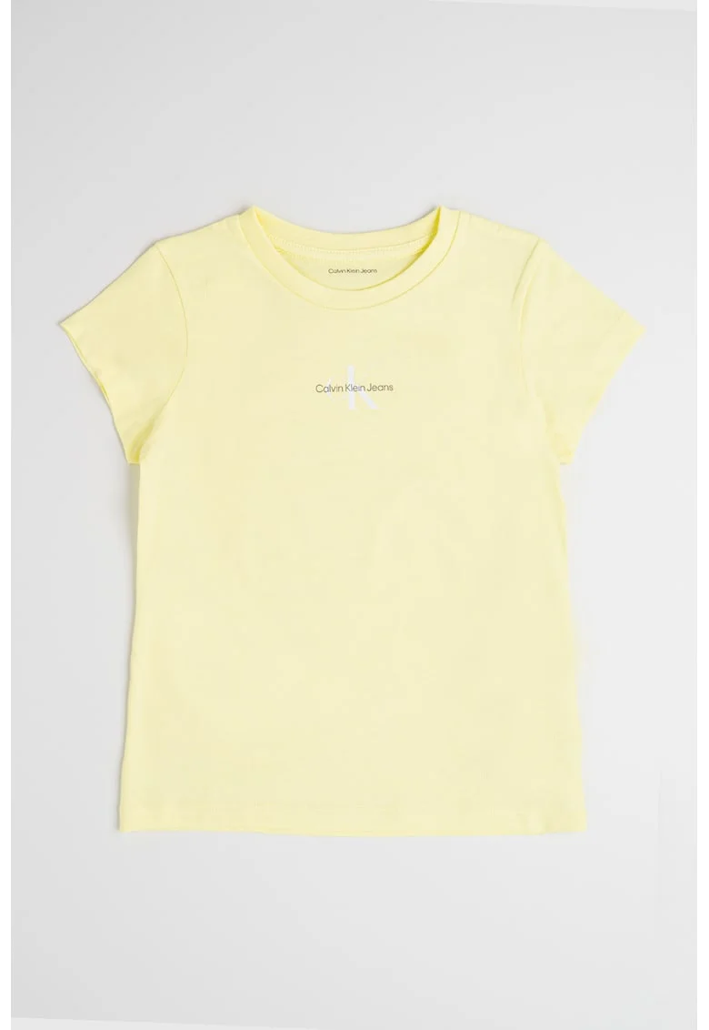 Tricou de bumbac cu decolteu la baza gatului, Galben pal