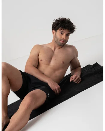 Pantaloni scurti de baie cu snur in talie, Negru